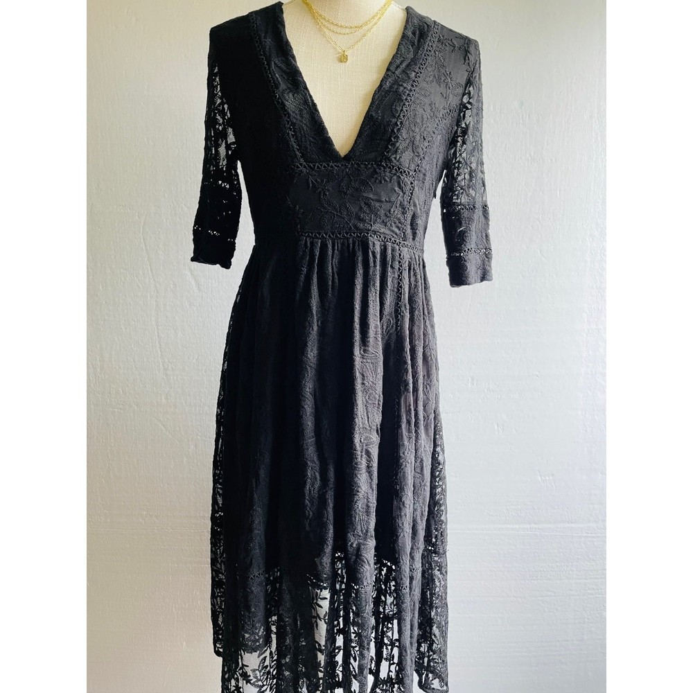 Free People Mountain Laure Black Lace Midi Maxi dress size 4